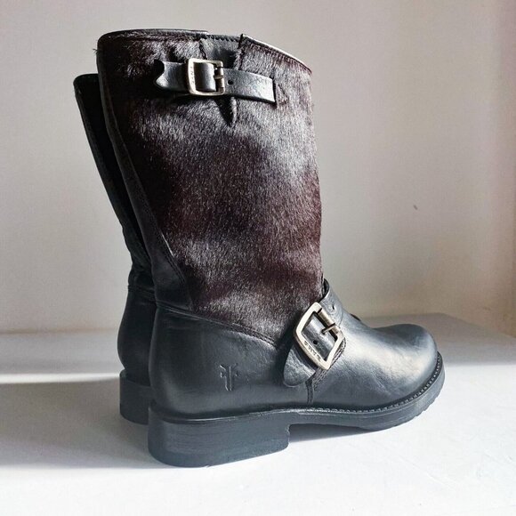 Frye Black Leather Cow skin Mid Calf Boots 6.5B Mexico - Picture 2 of 8